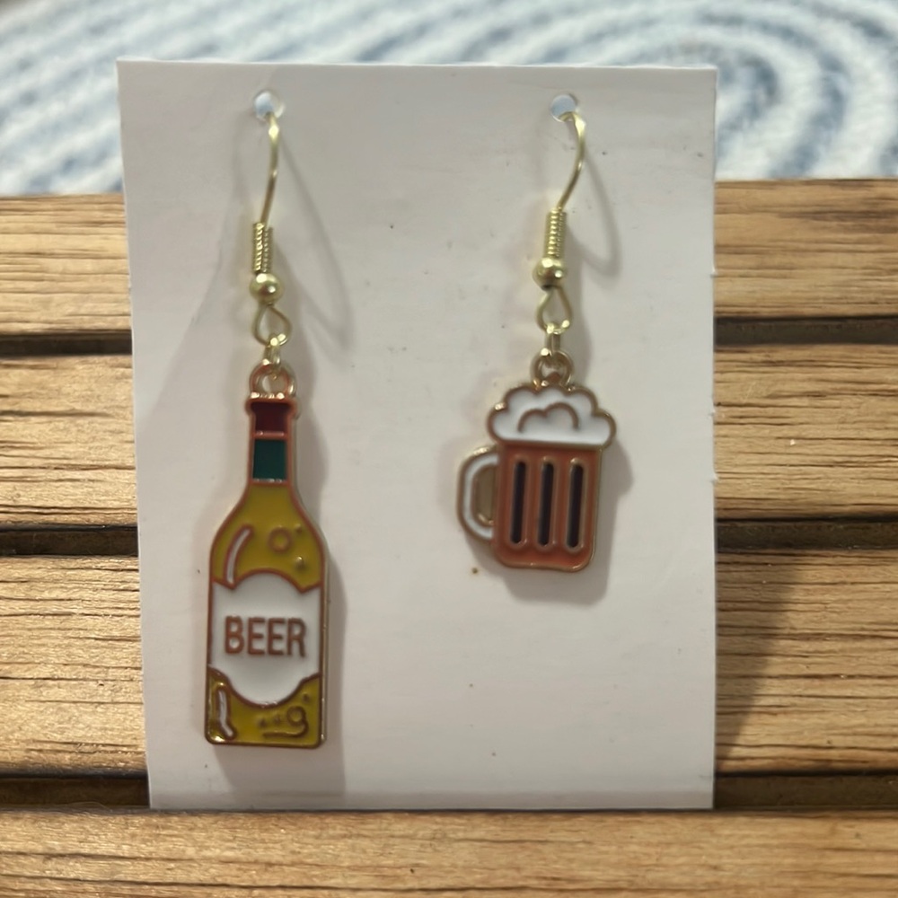Hand Crafted Gold and Brown Beer Earrings